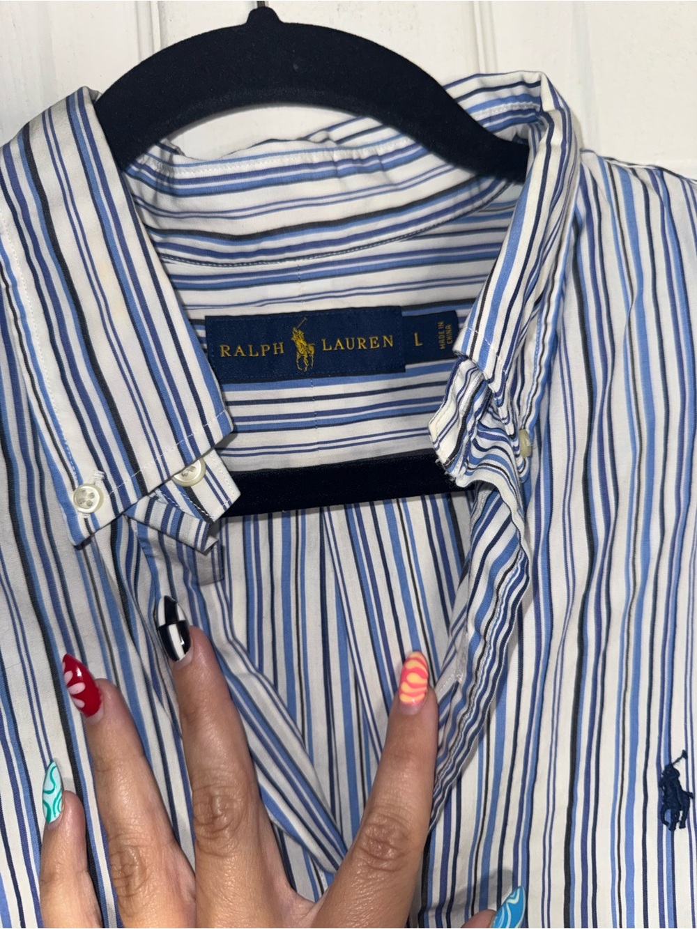 Ralph Lauren Blue & White Striped Button-Down Shirt - Picture 2 of 4